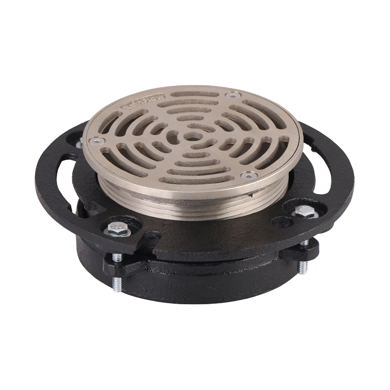 GH-6026 Cast iron adjustable floor drain with round brass grate and strainer