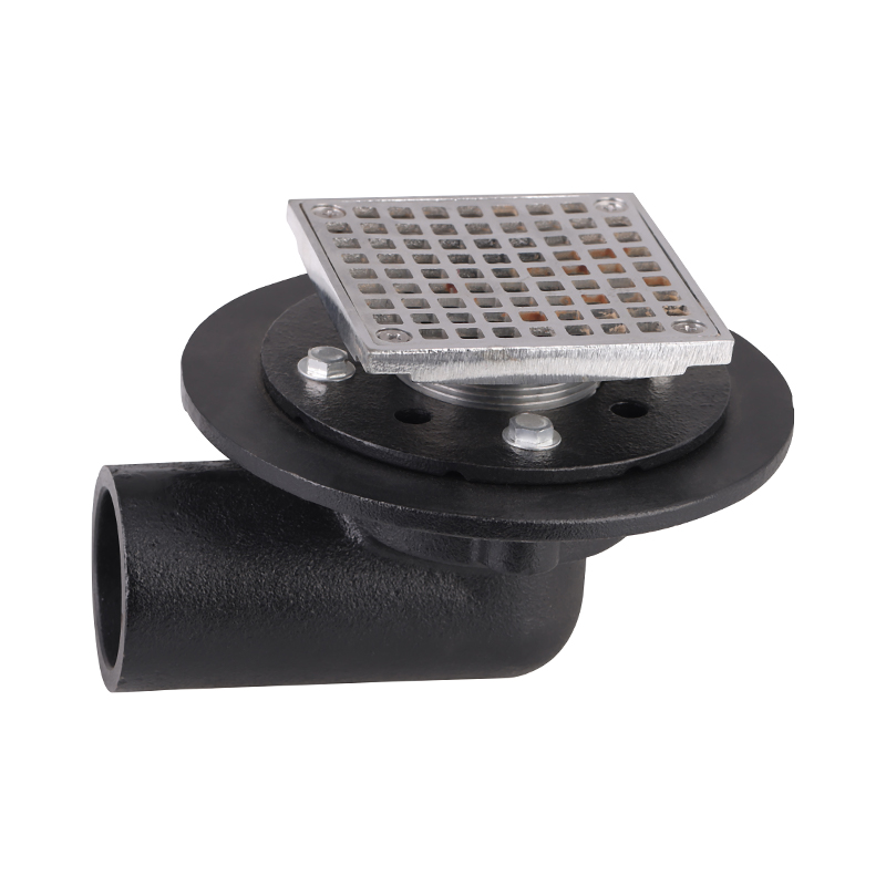 GH-6032 Cast iron adjustable shower drain with square brass grate and stainer